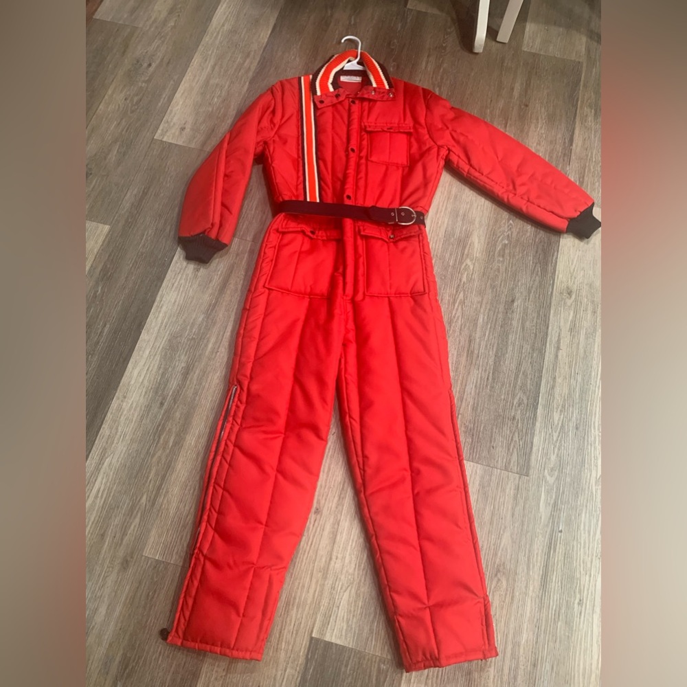 1970’s Red western field vintage belted ski suit (missing snap on hood)